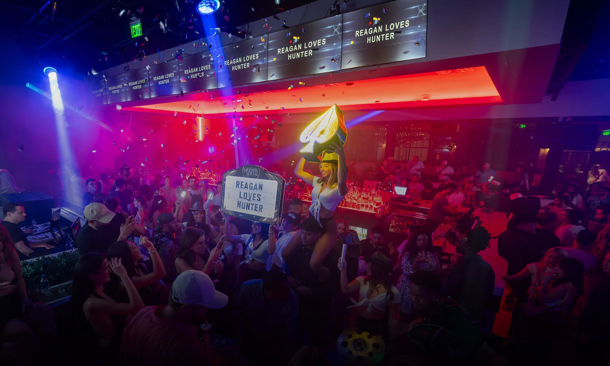 Houston nightclub interior - Heights Social 46-foot LED wall and dance floor